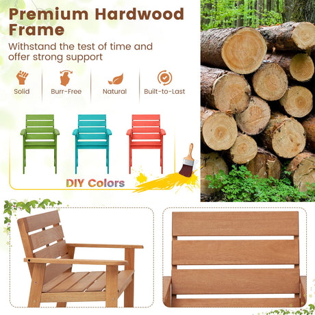 Silla de patio de madera dura de 2 piezas con asiento de listones y respaldo inclinado