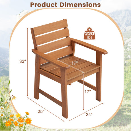Silla de patio de madera dura de 2 piezas con asiento de listones y respaldo inclinado