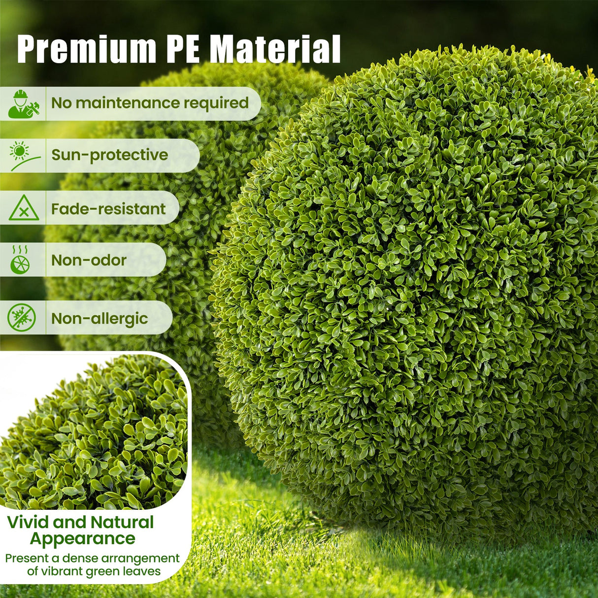 2 Pieces 20 Inches Artificial Sun-Protective Topiary Spheres for Patio Garden Front Door Balcony Backyard-M