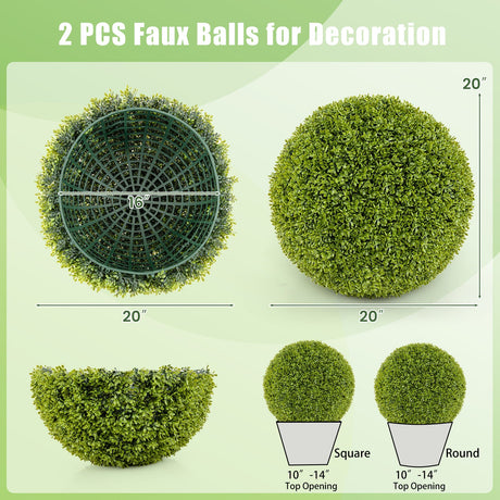 2 Esferas Decorativas Artificiales de 20 Pulgadas Resistentes al Sol para Patio Jardín Puerta Principal Balcón Patio Trasero-M