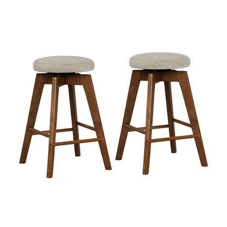 2 taburetes de bar giratorios sin respaldo de 26 pulgadas con asiento de tela de lino - Beige
