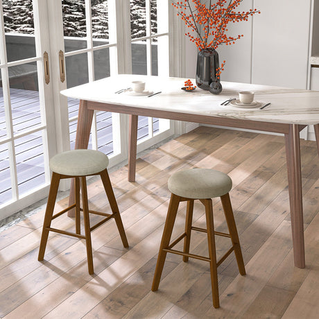 2 taburetes de bar giratorios sin respaldo de 26 pulgadas con asiento de tela de lino - Beige