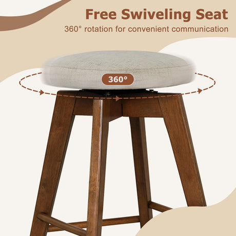 2 taburetes de bar giratorios sin respaldo de 26 pulgadas con asiento de tela de lino - Beige