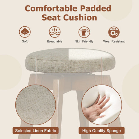 2 taburetes de bar giratorios sin respaldo de 26 pulgadas con asiento de tela de lino - Beige