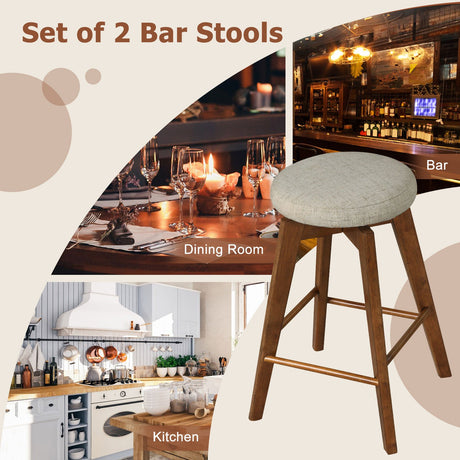2 taburetes de bar giratorios sin respaldo de 26 pulgadas con asiento de tela de lino - Beige