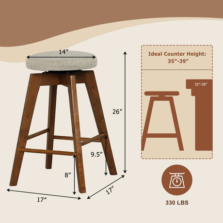 2 taburetes de bar giratorios sin respaldo de 26 pulgadas con asiento de tela de lino - Beige