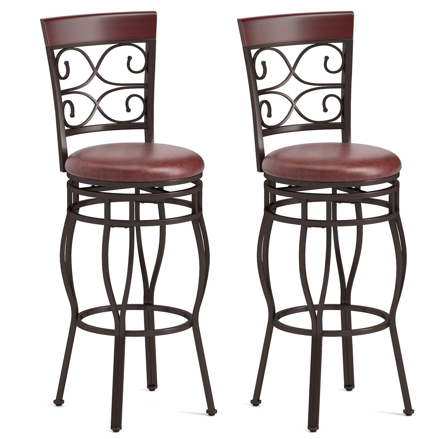 Juego de 2 taburetes de bar de 76,2 cm con respaldo y reposapiés