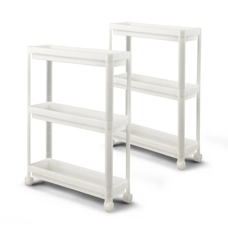 2 Carritos de Almacenamiento Delgados Desmontables de 3 Niveles con Agujeros de Drenaje y Ruedas-Blanco