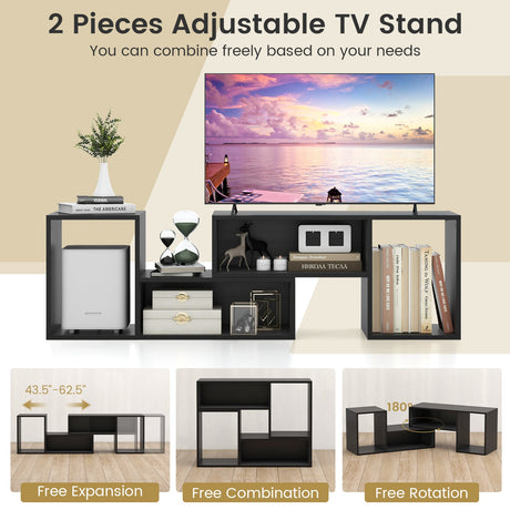 Mueble de TV ajustable de 2 piezas para televisores de hasta 55 pulgadas con cubos de almacenamiento