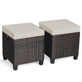 2 Pieces Patio Rattan Ottoman Set with Removable Cushions