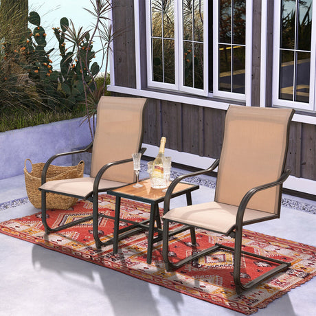 2 sillas de comedor de patio con resorte C y tela transpirable - Marrón