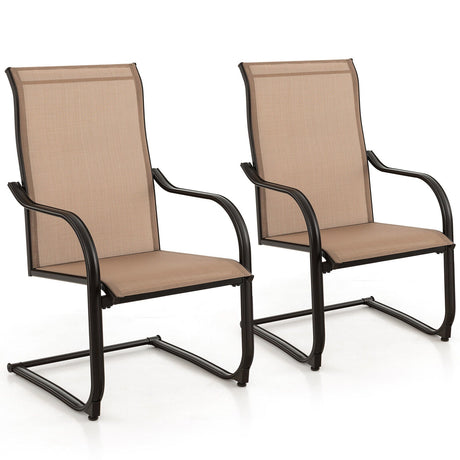 2 sillas de comedor de patio con resorte C y tela transpirable - Marrón