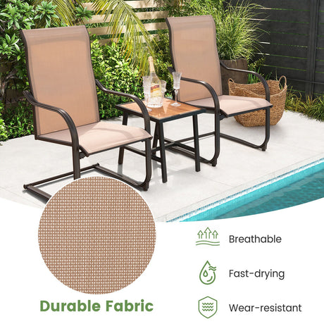 2 sillas de comedor de patio con resorte C y tela transpirable - Marrón
