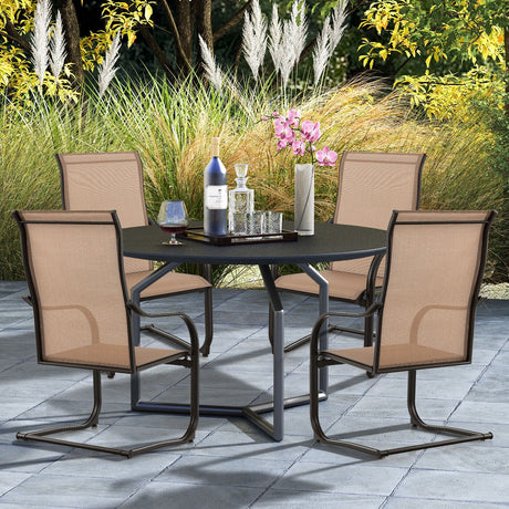 2 sillas de comedor de patio con resorte C y tela transpirable - Marrón