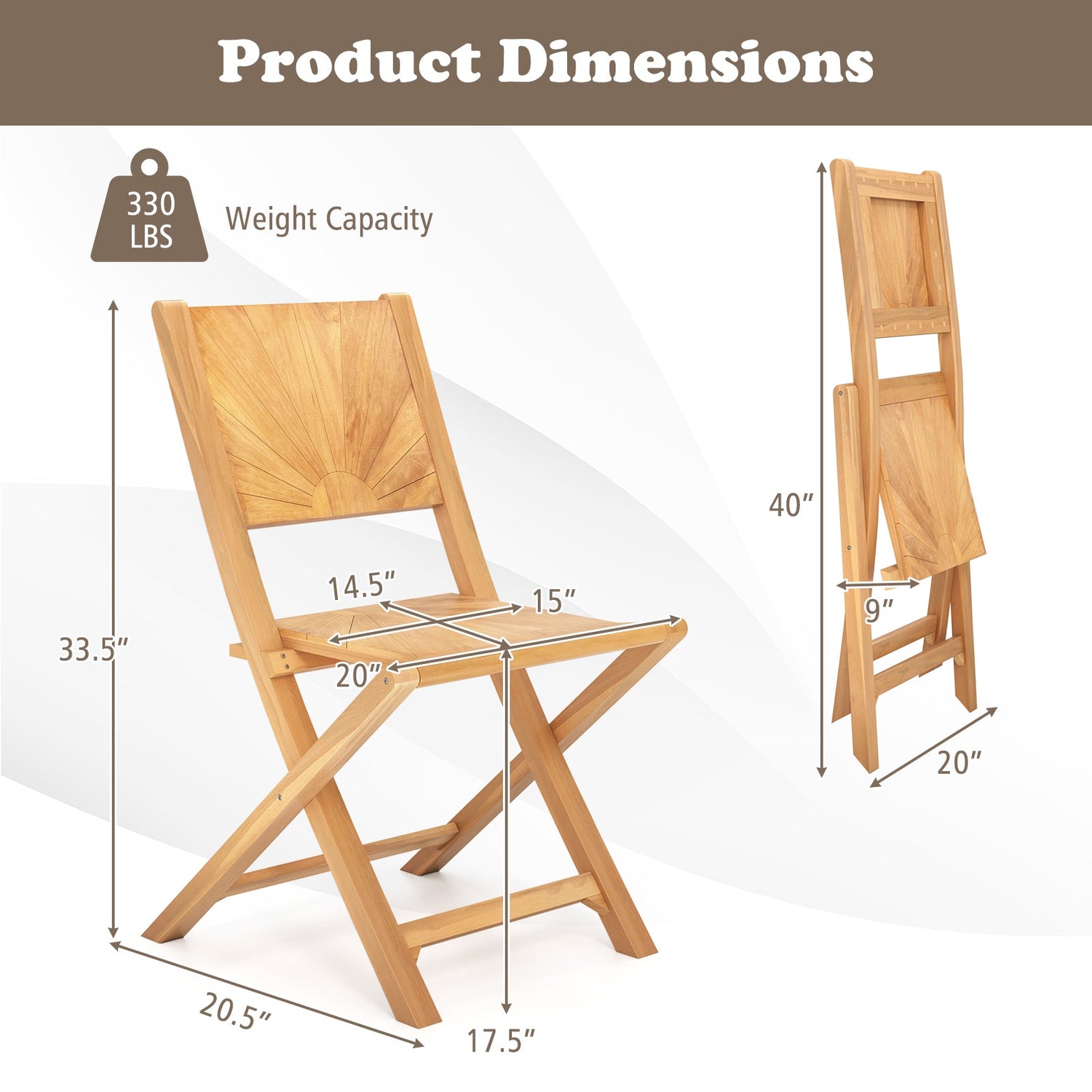2 Pieces Folding Patio Chairs with Inclined Backrest
