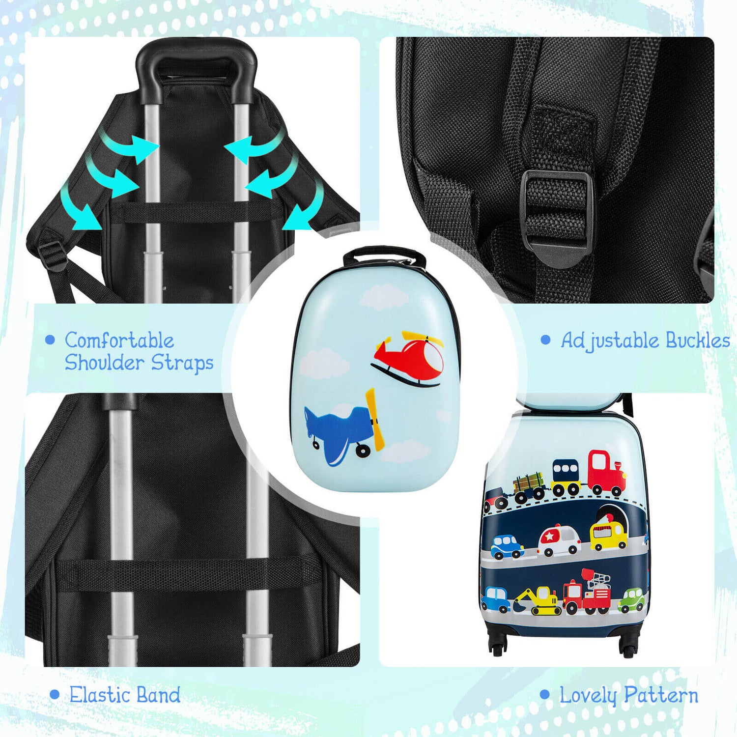 Juego de equipaje de mano de 2 piezas para niños con mochila de 12 pulgadas