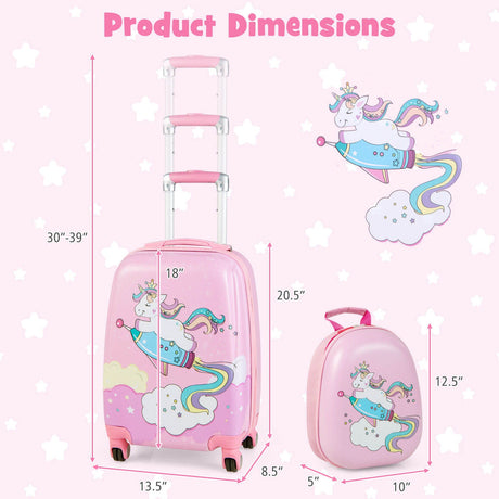 Juego de equipaje para niños de 2 piezas de 18 pulgadas con mochila de 12 pulgadas