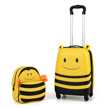 Juego de 2 maletas infantiles con ruedas, cuerda antipérdida y barra retráctil - Amarillo
