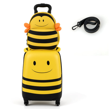 Juego de 2 maletas infantiles con ruedas, cuerda antipérdida y barra retráctil - Amarillo