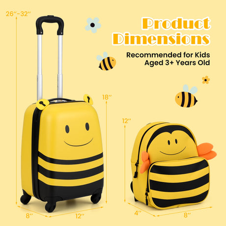 Juego de 2 maletas infantiles con ruedas, cuerda antipérdida y barra retráctil - Amarillo