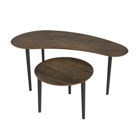 2 Pieces Mid Century Nesting Tables with Rubber Wood Legs-Walnut