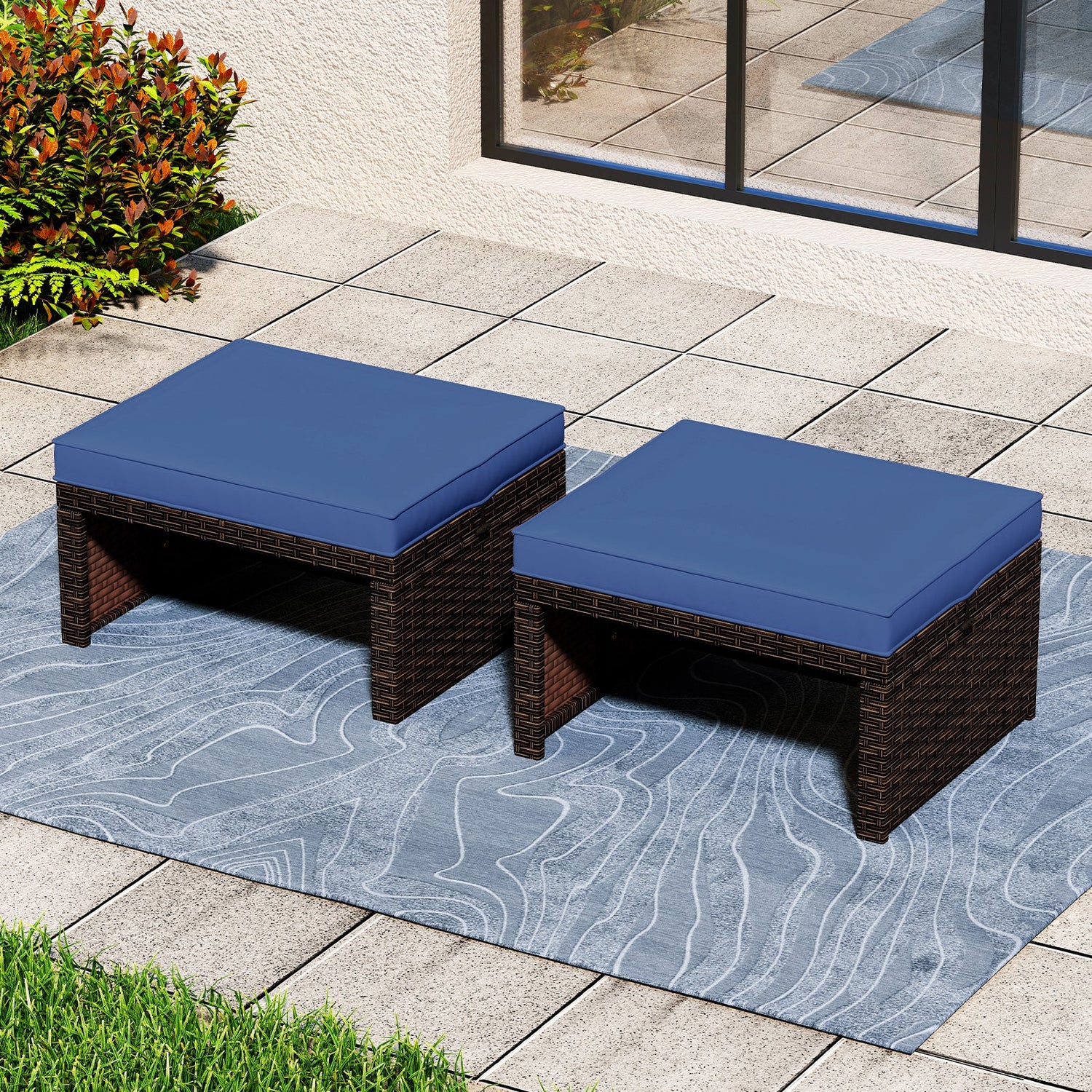 Otomana/Puf Multiusos de Exterior de Ratan PE de 2 Piezas para Patio