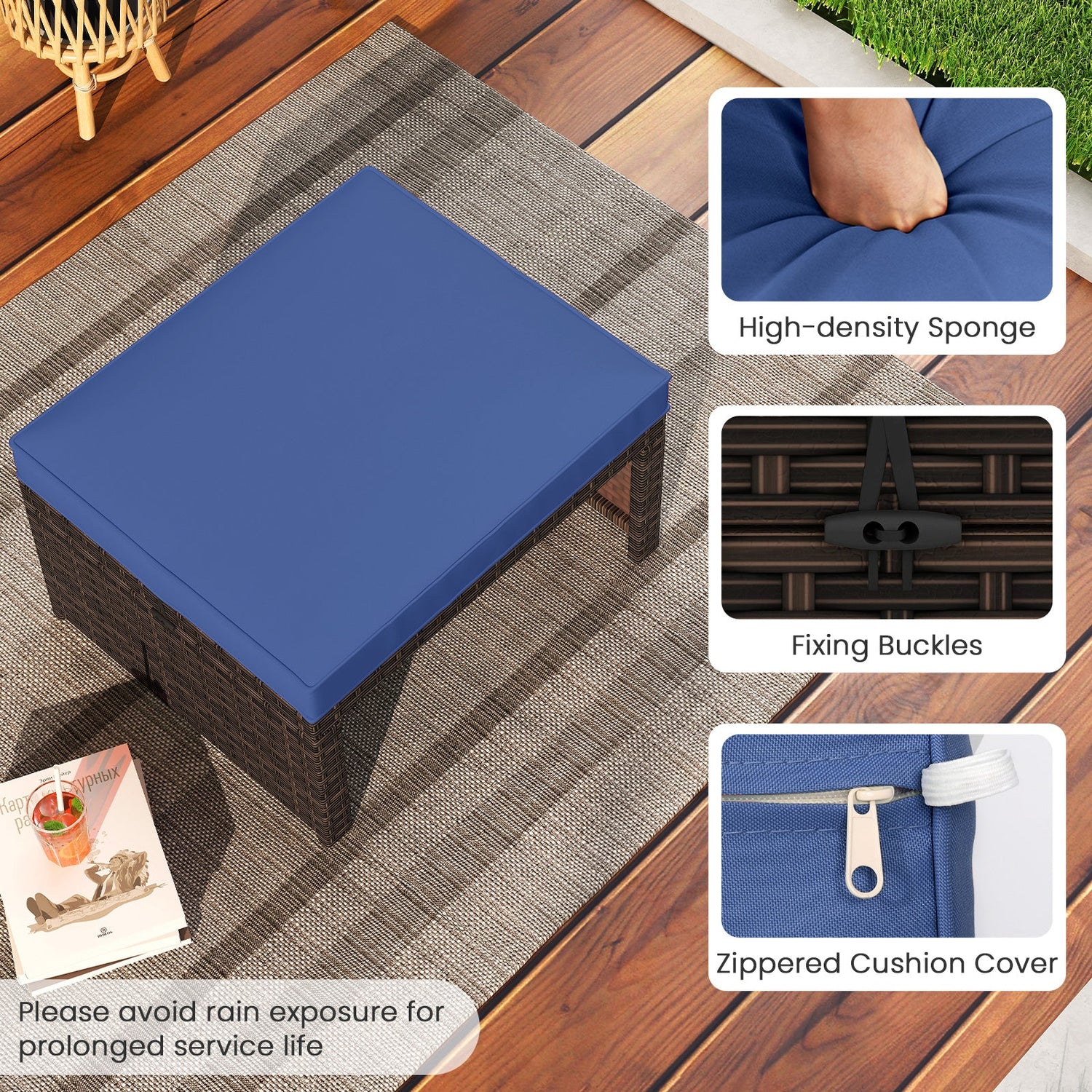 Otomana/Puf Multiusos de Exterior de Ratan PE de 2 Piezas para Patio
