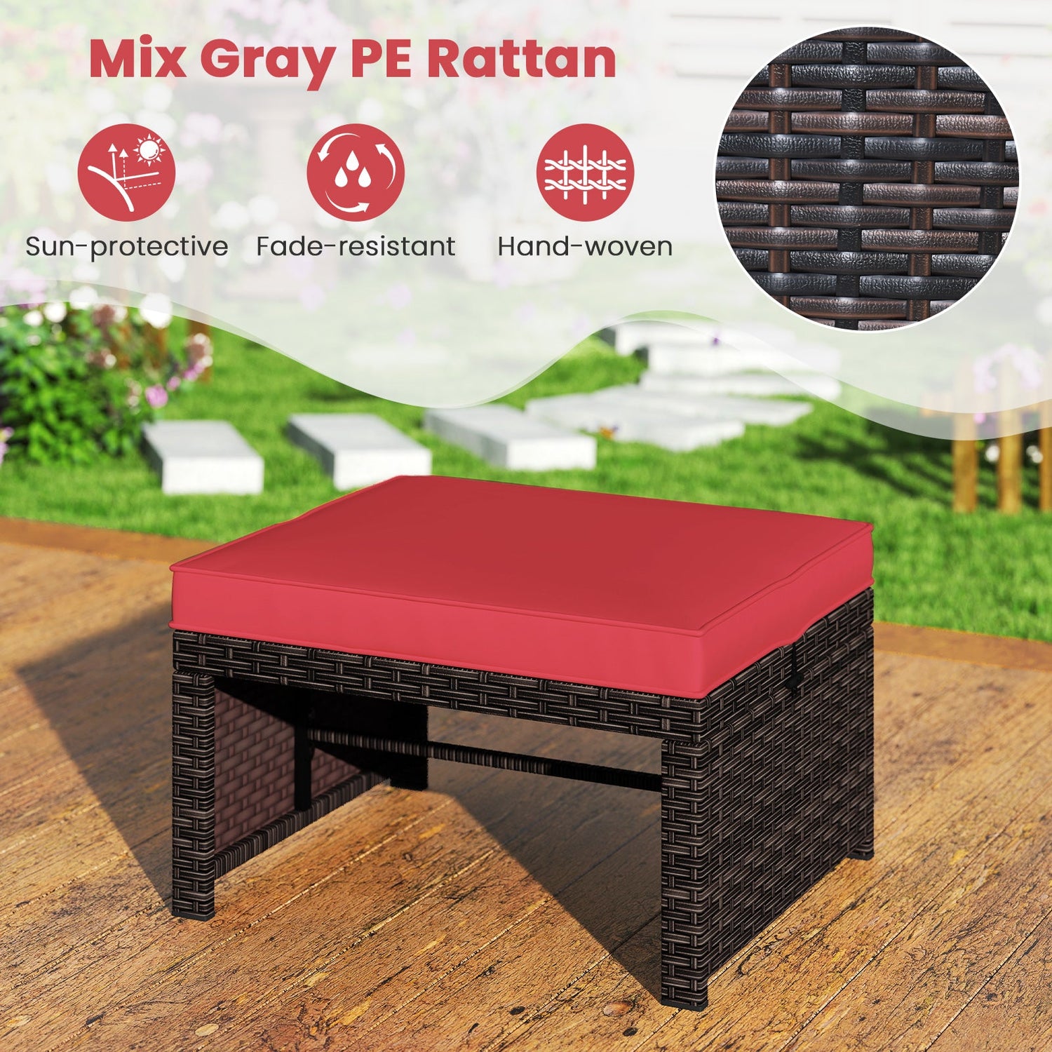 Otomana/Puf Multiusos de Exterior de Ratan PE de 2 Piezas para Patio