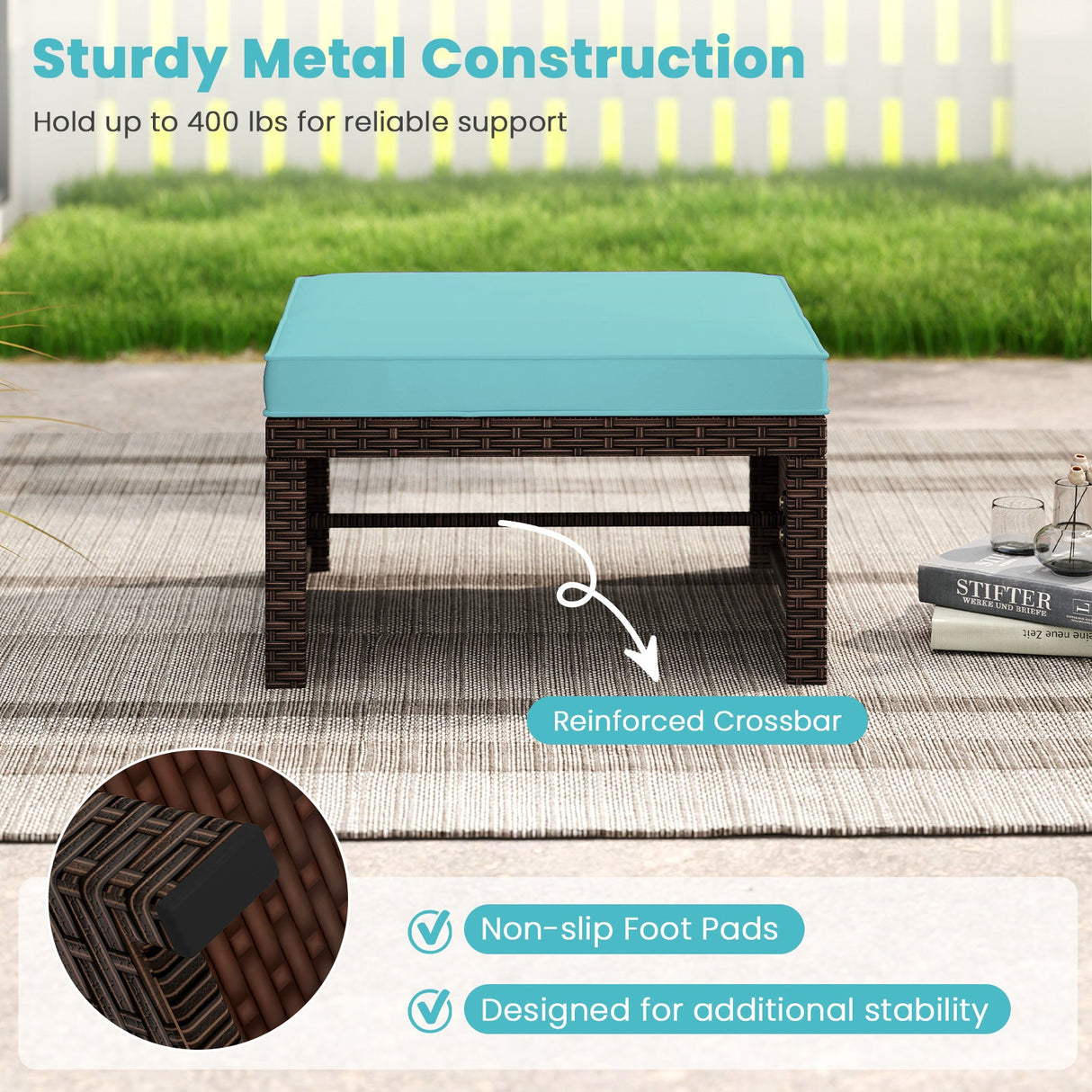 Otomana/Puf Multiusos de Exterior de Ratan PE de 2 Piezas para Patio