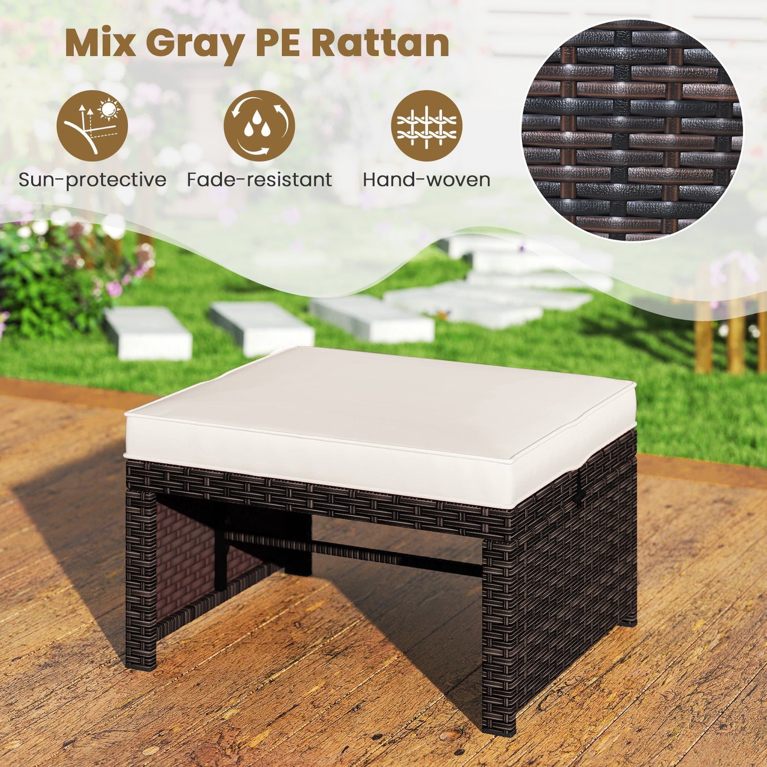 Otomana/Puf Multiusos de Exterior de Ratan PE de 2 Piezas para Patio