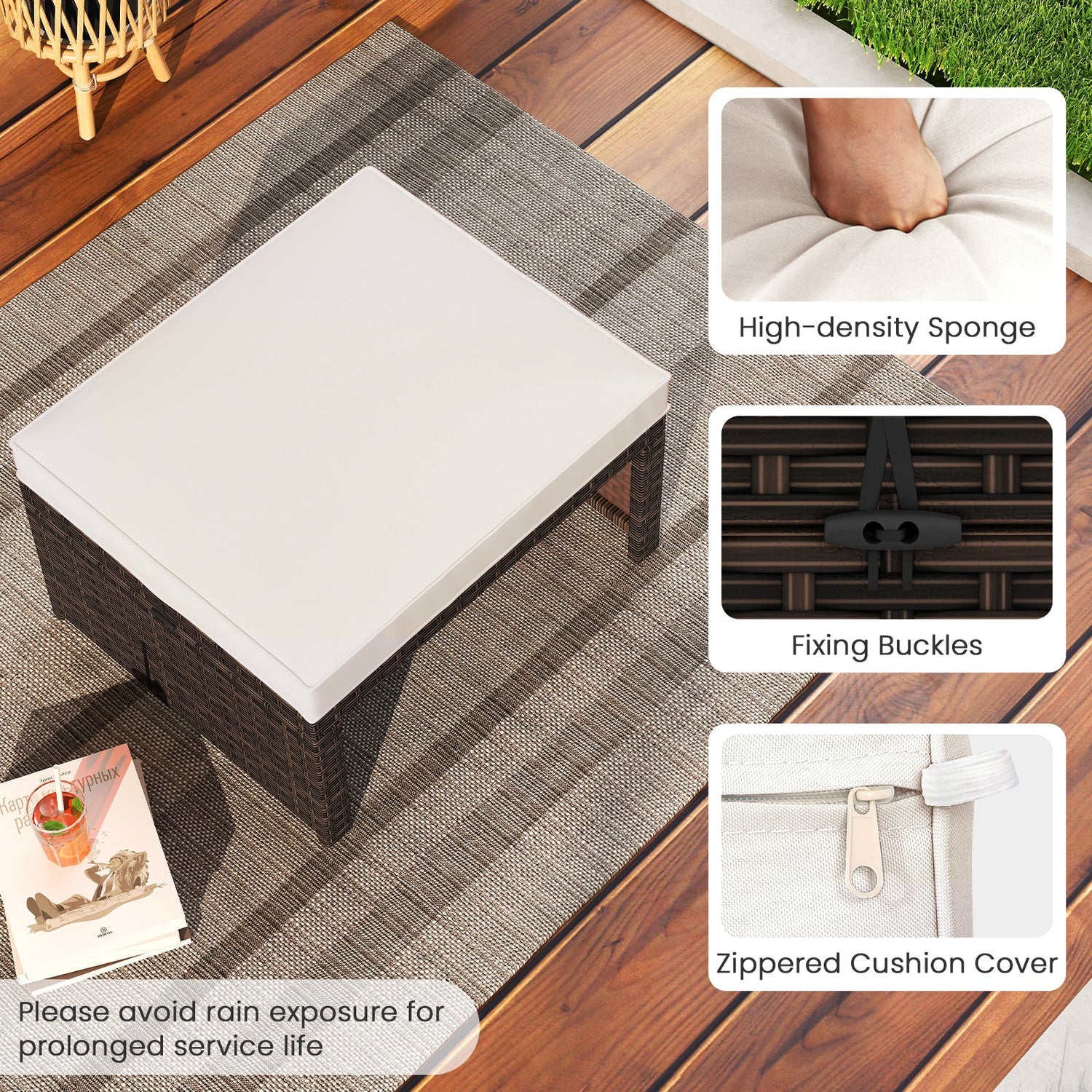 Otomana/Puf Multiusos de Exterior de Ratan PE de 2 Piezas para Patio