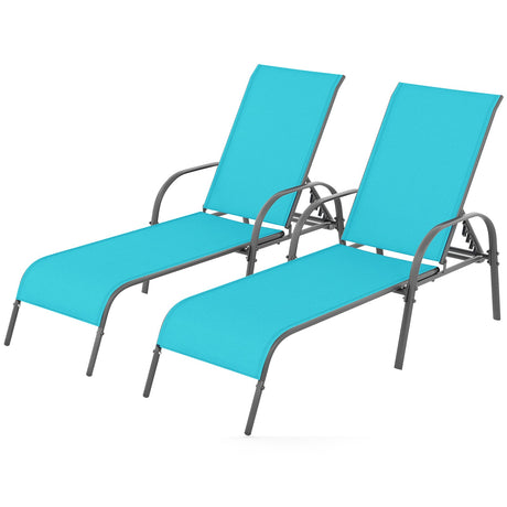 2 sillas de salón reclinables para patio exterior con tela y reposabrazos ajustables - Marrón
