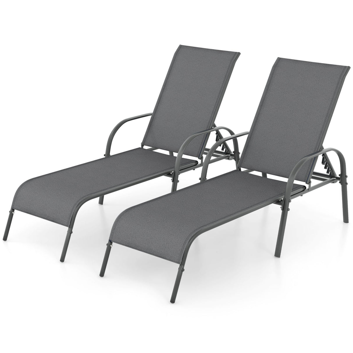 2 sillas de salón reclinables para patio exterior con tela y reposabrazos ajustables - Marrón