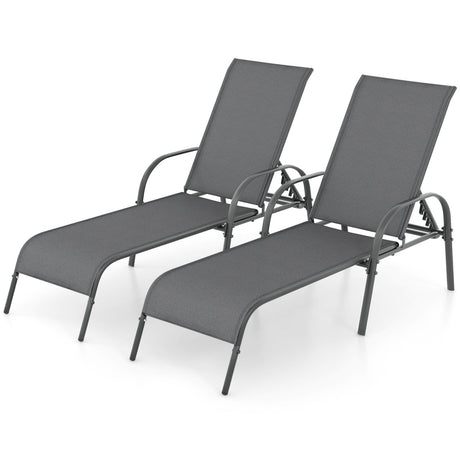 2 sillas de salón reclinables para patio exterior con tela y reposabrazos ajustables - Marrón