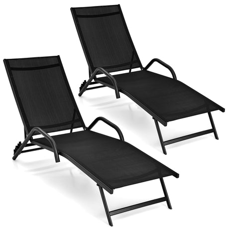 Tumbona de exterior de 2 piezas con respaldo ajustable de 5 posiciones - Negro