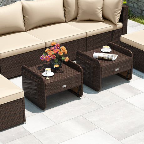 2 otomanas de mimbre de PE para patio exterior con cojines extraíbles