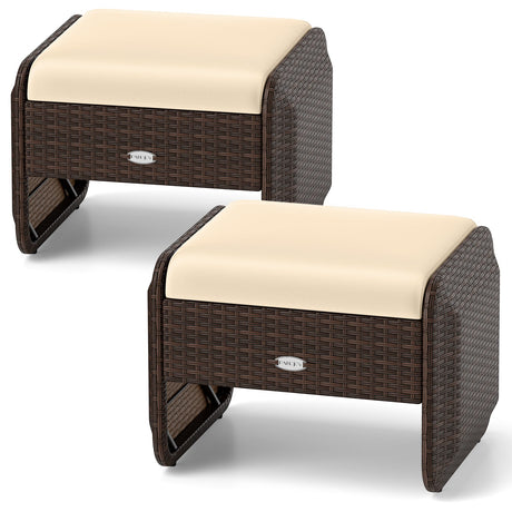2 otomanas de mimbre de PE para patio exterior con cojines extraíbles