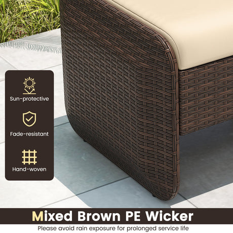 2 otomanas de mimbre de PE para patio exterior con cojines extraíbles