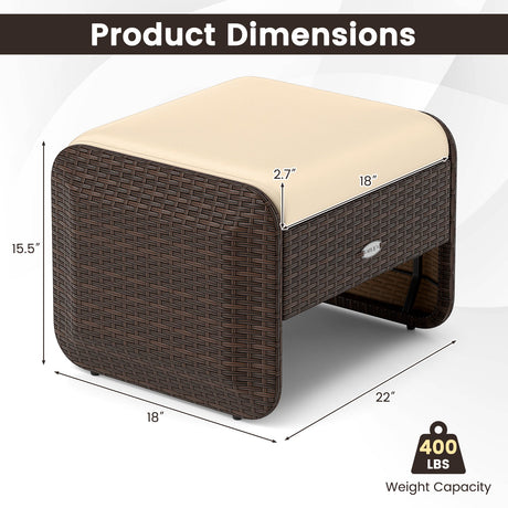 2 otomanas de mimbre de PE para patio exterior con cojines extraíbles