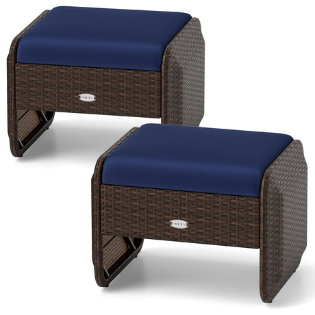2 otomanas de mimbre de PE para patio exterior con cojines extraíbles