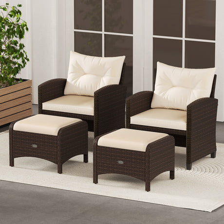 2 otomanas de mimbre de PE para patio exterior con cojines extraíbles