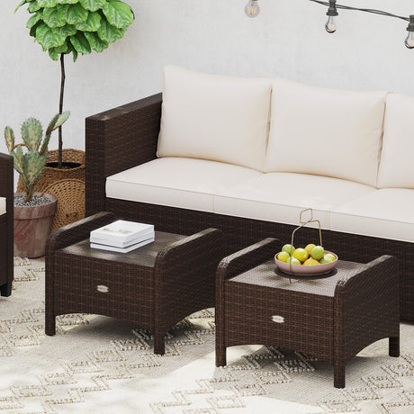 2 otomanas de mimbre de PE para patio exterior con cojines extraíbles