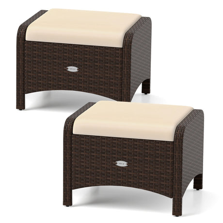 2 otomanas de mimbre de PE para patio exterior con cojines extraíbles