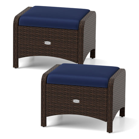 2 otomanas de mimbre de PE para patio exterior con cojines extraíbles