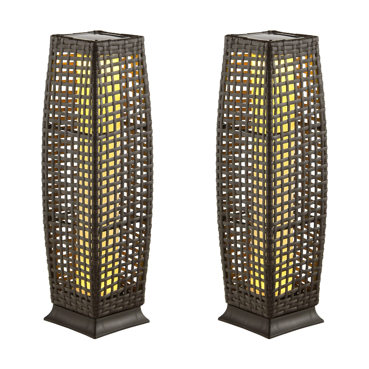 2 Pieces Solar-Powered Square Wicker Floor Lamps with Auto LED Light