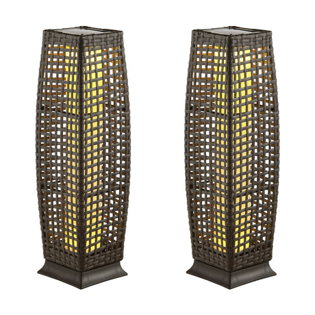 Lámparas de pie de mimbre cuadradas alimentadas por energía solar con luz LED automática, 2 unidades