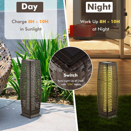Lámparas de pie de mimbre cuadradas alimentadas por energía solar con luz LED automática, 2 unidades