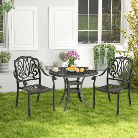 2 sillas de comedor de aluminio fundido para patio con reposabrazos - bronce