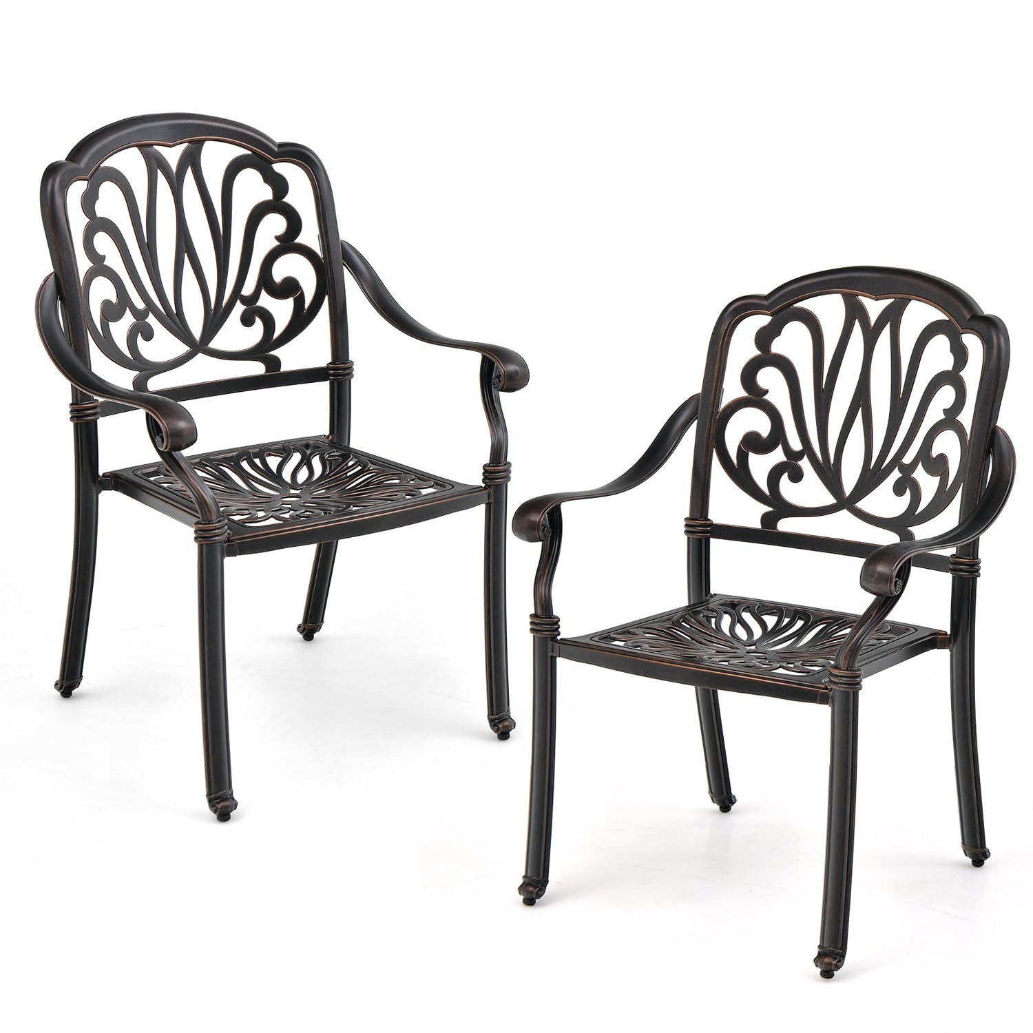 2 sillas de comedor de aluminio fundido para patio con reposabrazos - bronce