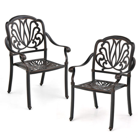 2 sillas de comedor de aluminio fundido para patio con reposabrazos - bronce
